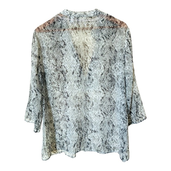 Chico's 2 Silver Sequin Snakeskin Patterned Sheer Tunic Top Blouse Large - Picture 7 of 8